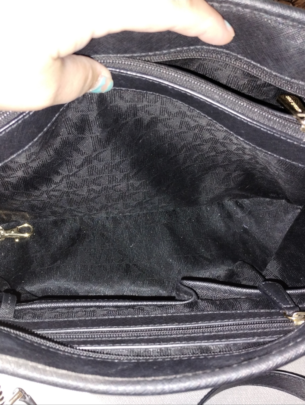 Michael Kors Black Saffiano Leather Tote with Gold Chain Handles - Picture 7 of 8